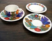 3 Saucers and 1 Coffee cup.  Vintage 1970's, Villeroy and Boch Acapulco. Modern Eames Panton era. Mid century.