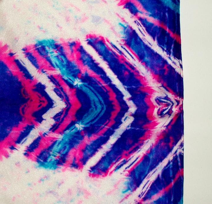 Hand Dyed square SILK SCARF, geometric design, Japanese silk, 28x27 inches, pink, turquoise, royal blue and white