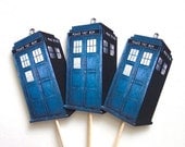 Dr. Who Tardis Cupcake Toppers - Set of 12 Picks
