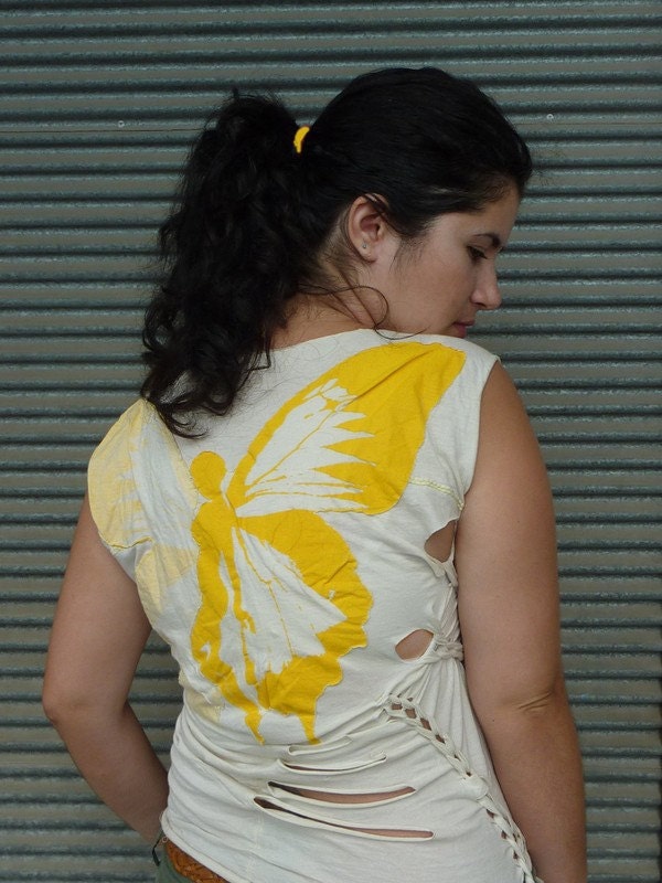 Shredded  Butterfly- Asymmetrical neckline top