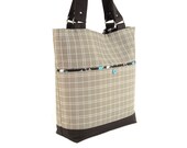Gray Plaid Suiting Shoulder Bag with Butterfly Print Lining