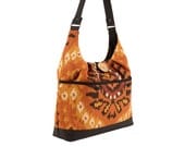 Red Orange and Black Print Shoulder Bag with Black Lining