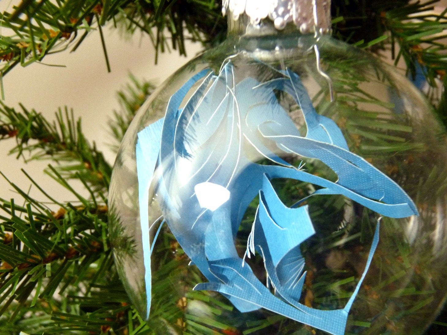 Turquoise Blue Cut Paper Modern Holiday Ornament - Large - glass