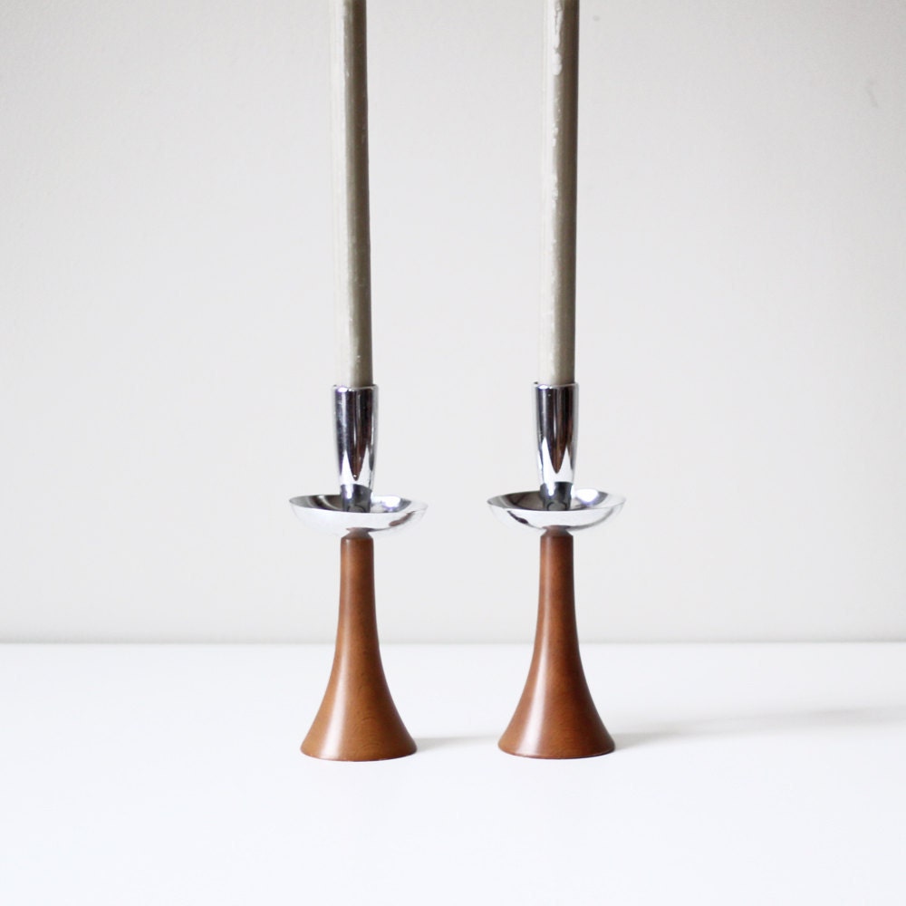 vintage candle holder set / danish modern decor
