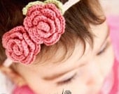 Pink Flower Hair Accessories, Knit Headband