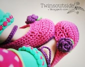 Pink Baby Ballet Shoes, Crochet Baby Booties with roses