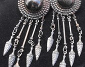 Vintage Silver Dome and Feather Design Earrings