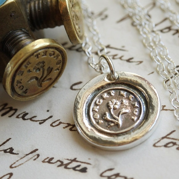 Forget Me Not Victorian Wax Seal Necklace - Fine Silver, Sterling Silver