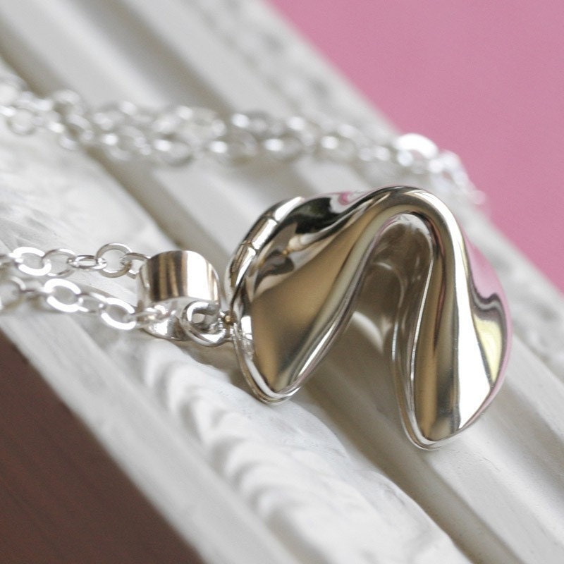 Sterling Silver Fortune Cookie Necklace - Locket Style, Holds a Personalized Message