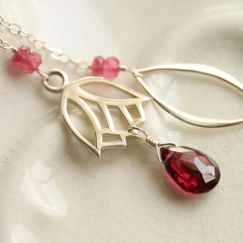 Tulip and Rhodalite Garnet, Sterling Silver Lariat