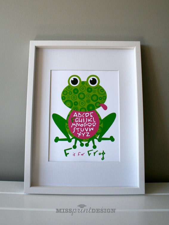 F is for Frog Baby Nursery Art, Non-Personalized, Alphabet Print, Baby Shower Gift 8x10