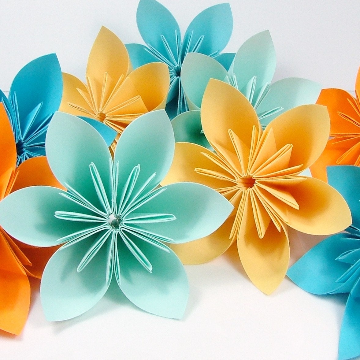 Origami Flowers - 10pcs - Blue and Orange