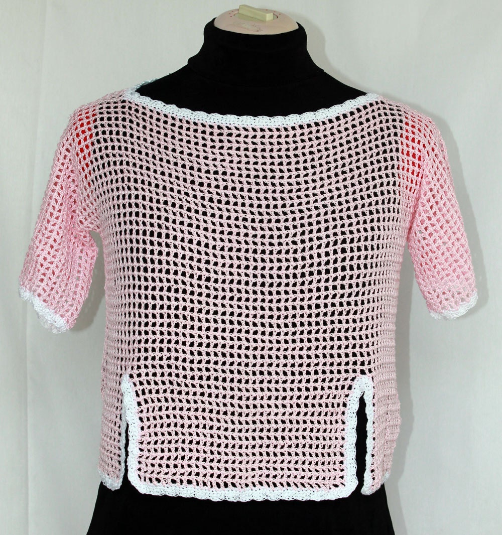 Pink Crochet Top, Women, Cover-up, Cotton, One of a Kind