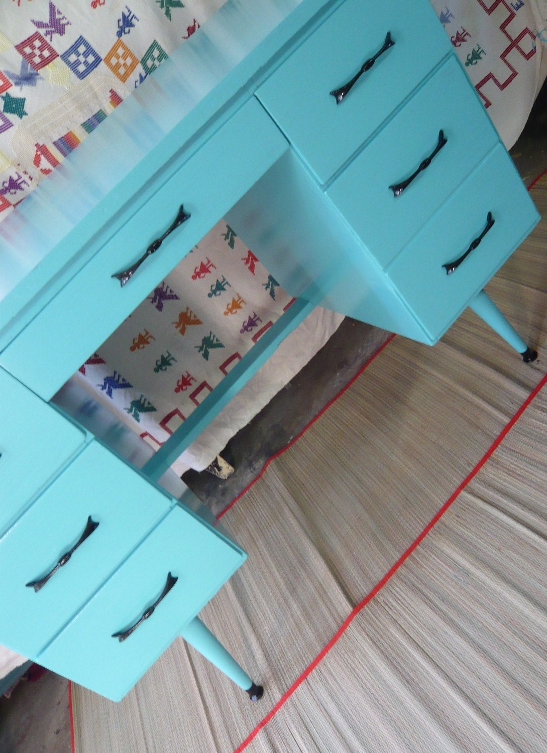 Calypso Retro Desk vintage painted furniture turquoise beachy blue