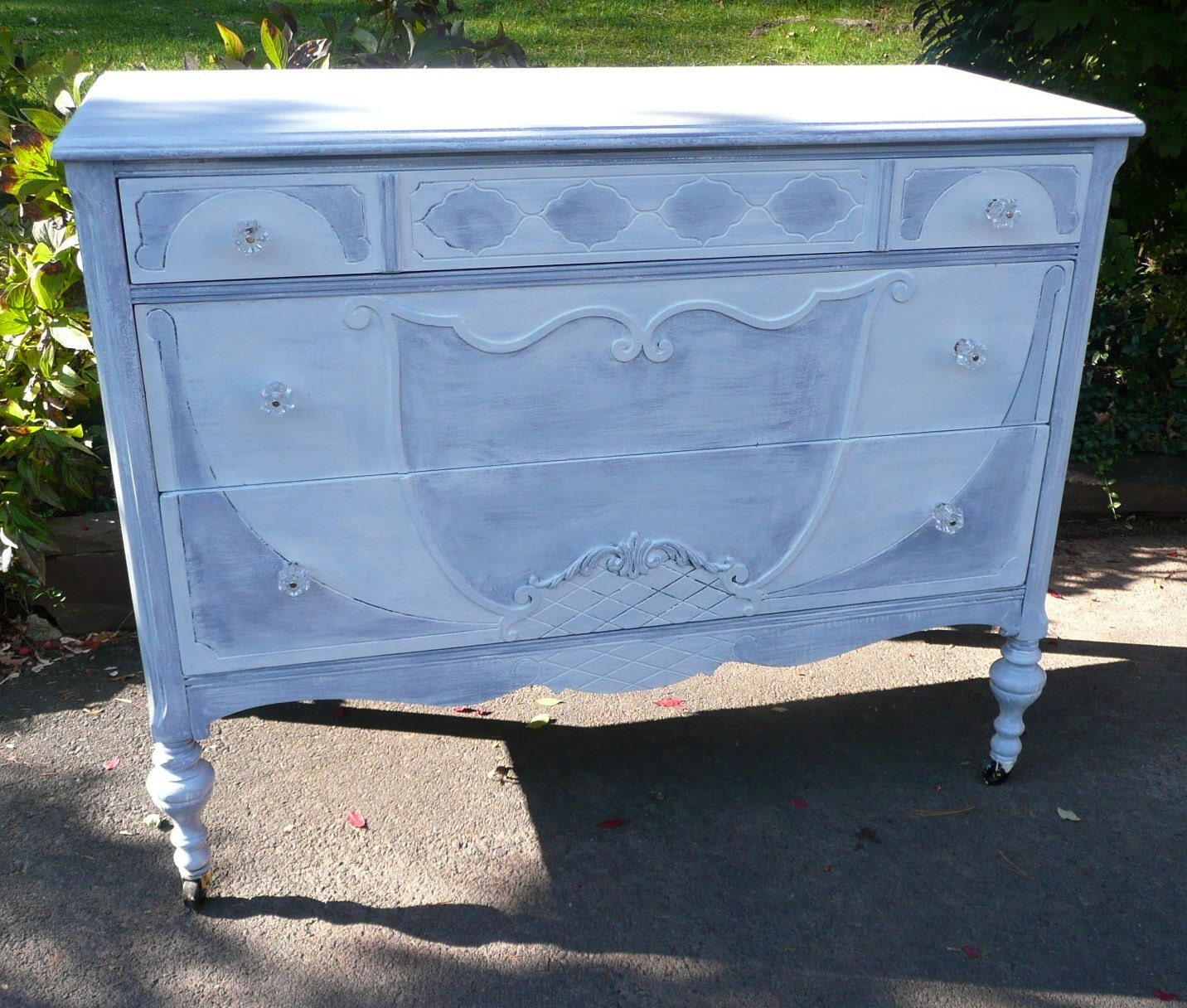 Poppy Cottage Periwinkle Dresser and Mirror Vintage