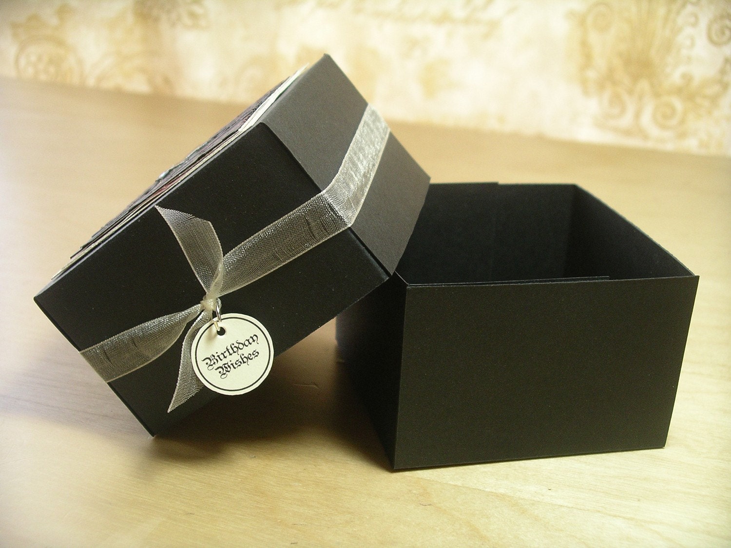 Gift Box - Fleur De Lis Design - Black, Cream and Bronze
