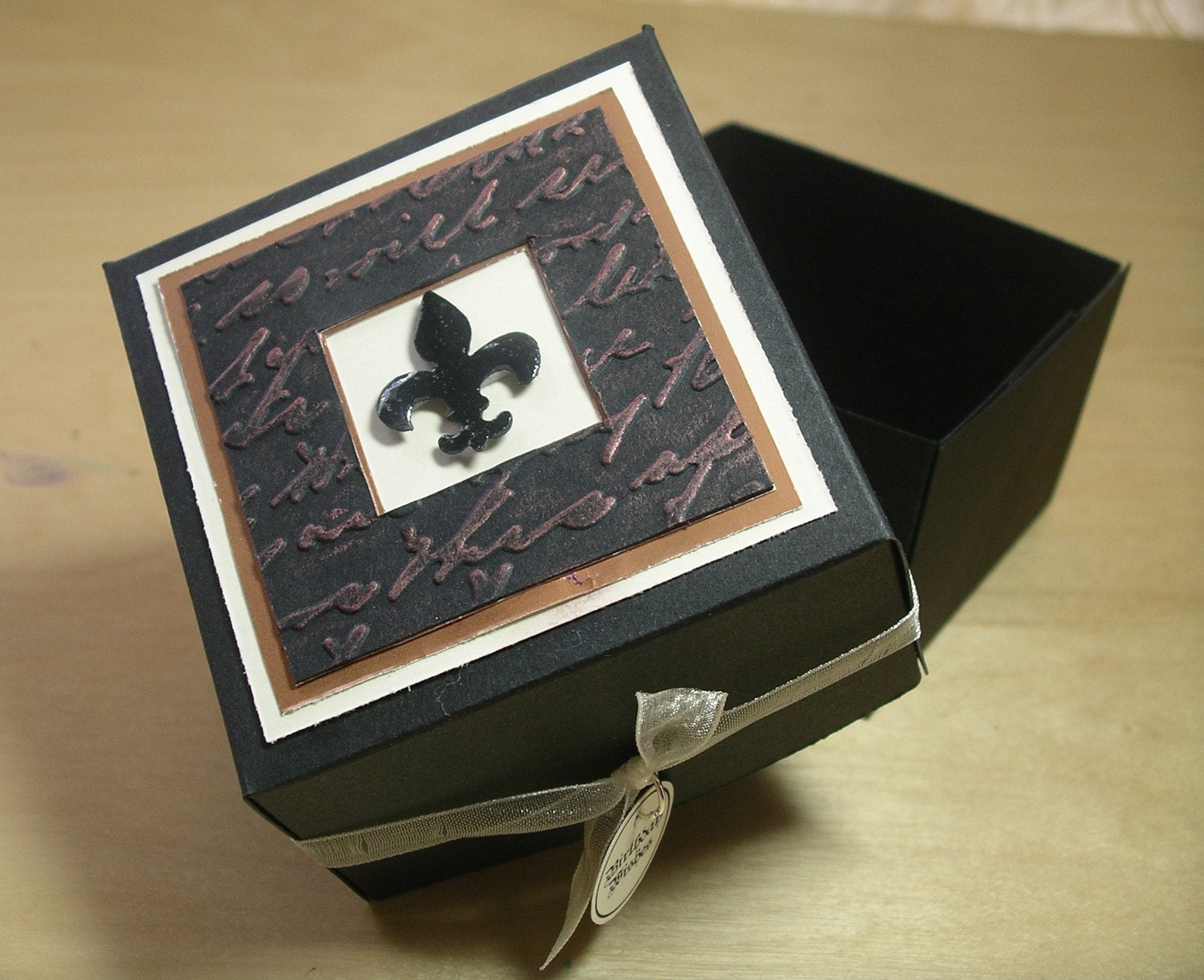Gift Box - Fleur De Lis Design - Black, Cream and Bronze