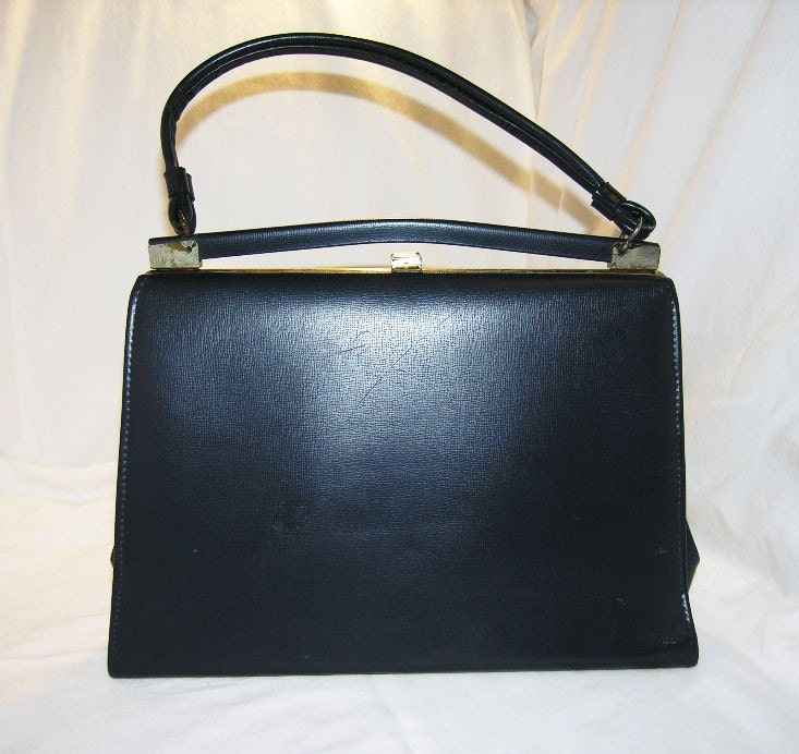 Classic Vintage circa 1950's Navy Blue Handbag