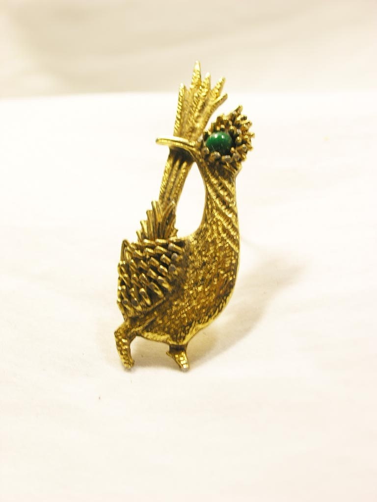 Vintage 1950s Gold Tone Ostrich Brooch signed AMBASSADOR