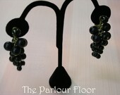 Vintage Black Grape Cluster Clip On Earrings Circa 1950s