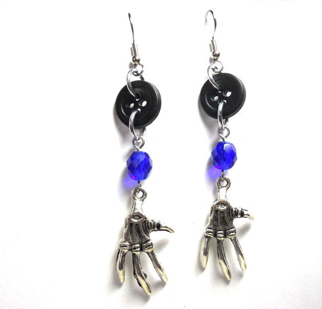 Coraline earrings, Neil Gaiman-inspired, Button eyes and Other Mother's hands