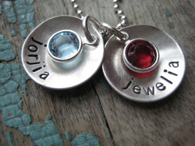 Personalized sterling silver birthstone name discs necklace