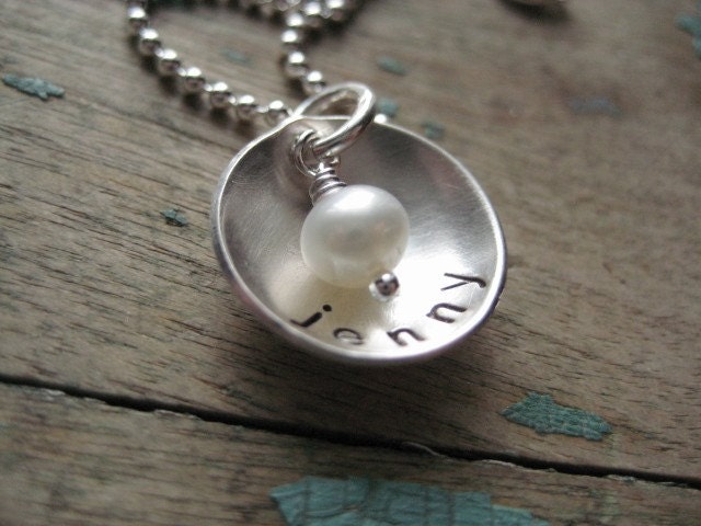 Personalized sterling silver 'little name and pearl' necklace