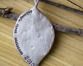 Baby's First Christmas Family Personalized Hand Stamped Custom Name Pewter Leaf Ornament by tagyoureitjewelry on etsy
