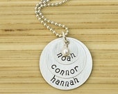 Sterling silver  Hand Stamped Triple Layered Necklace for three kids with Names Personalized