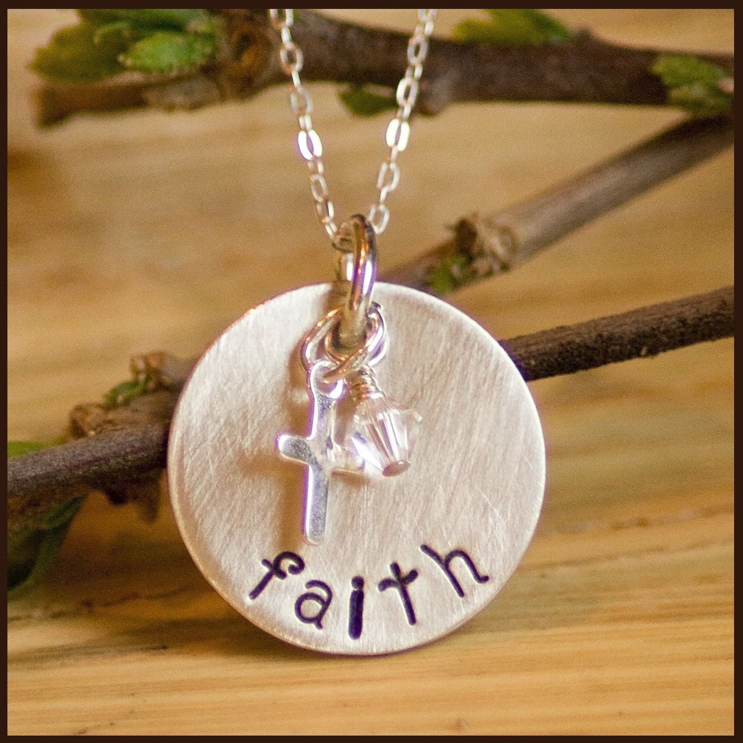 Hand Stamped sterling FAITH necklace with cross charm customized by tag youre it jewelry on etsy