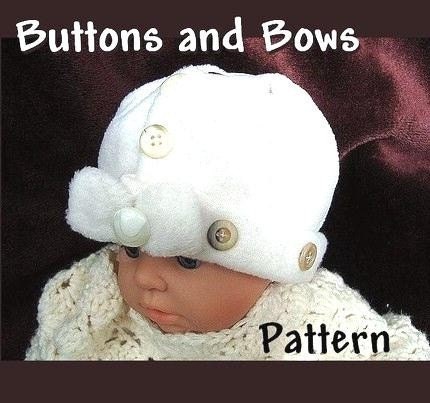SEWING PATTERN, number 1, Newborn to Adult Sizes, Buttons and Bows Hat..no sewing machine required - Instant Download
