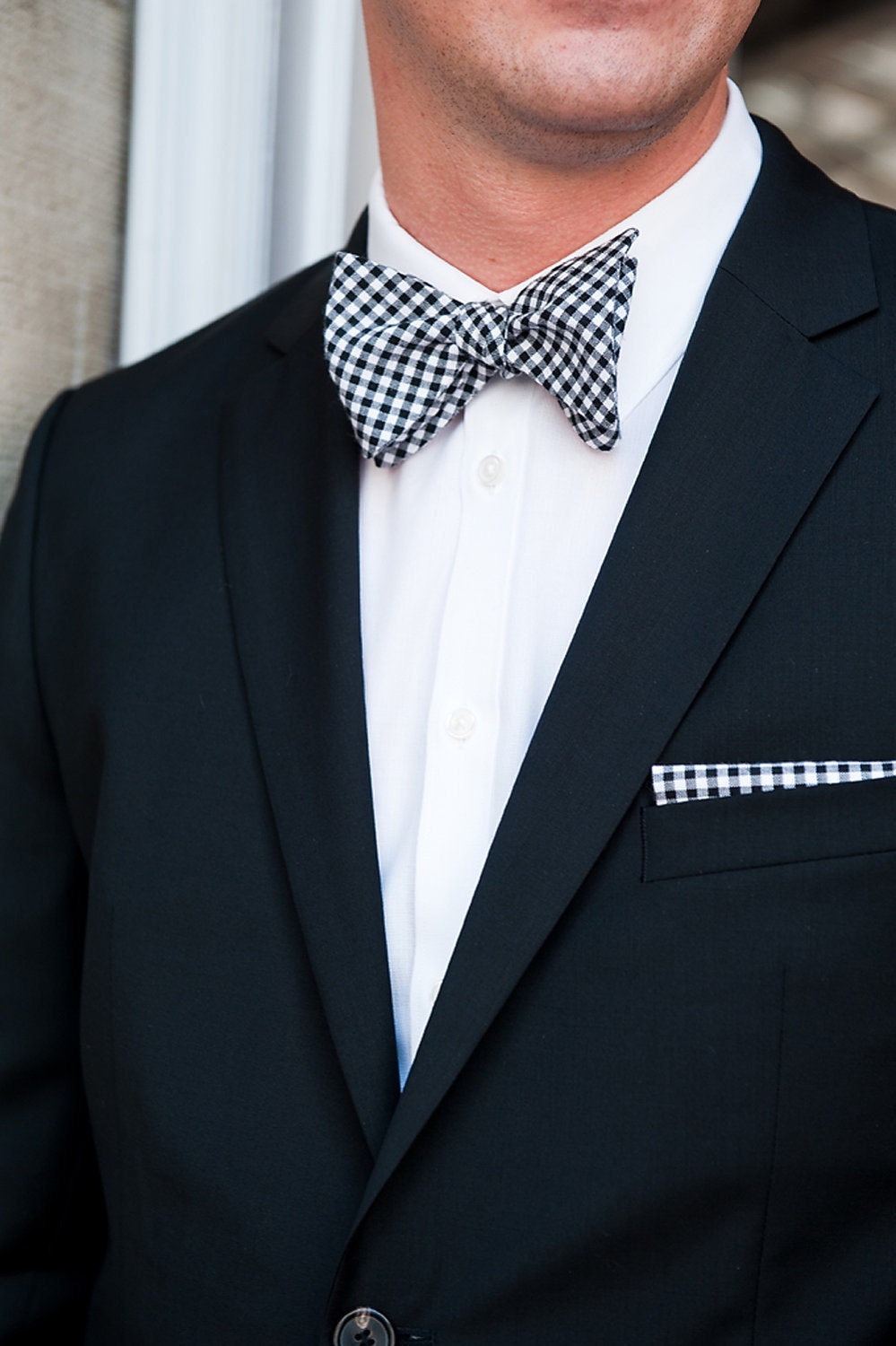 The Beau- men's gingham collection freestyle bow tie and pocket square set- featured on Style Me Pretty
