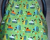 Lime Green Excavator's Minky Baby Carrier Cover/Tent and Carrier Blanket Set