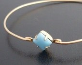 Bangle Bracelet 'Janina' - Gold Tone, Turquoise Blue