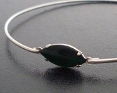 Bangle Bracelet Klara - Silver, Dark Green Stone