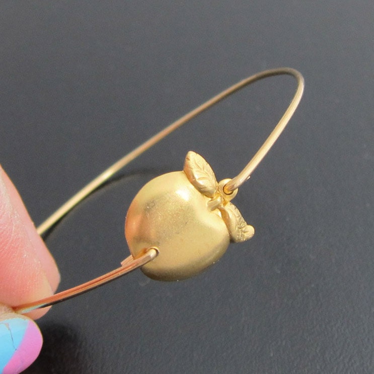 Apple Charm Bracelet, Golden Apple Bangle, Teacher's Gift Jewelry