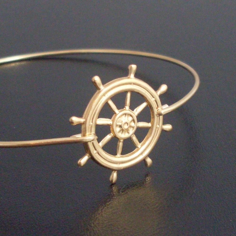 Nautical, Ship Wheel Bracelet, Gold, Ship Steering Wheel Jewelry, Nautical Wheel Bangle Bracelet, Nautical Ship Jewelry, Boat Wheel Bracelet