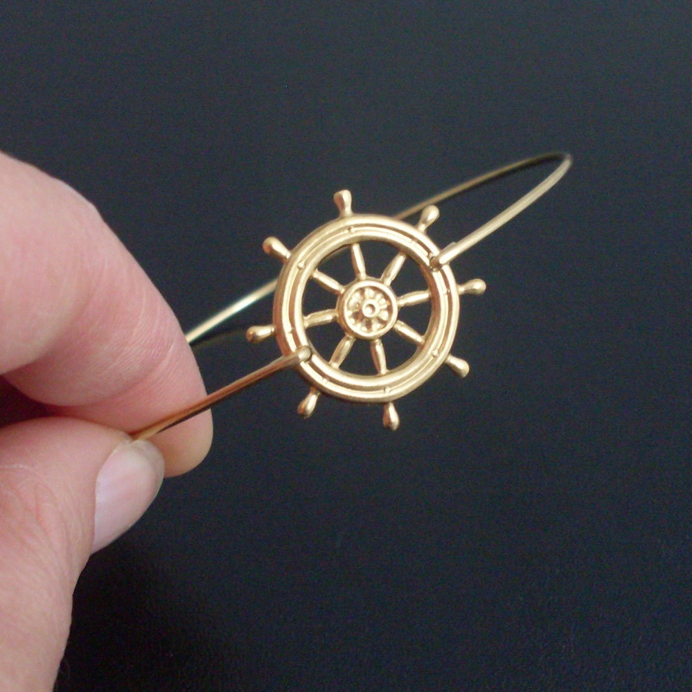 Nautical, Ship Wheel Bracelet, Gold, Ship Steering Wheel Jewelry, Nautical Wheel Bangle Bracelet, Nautical Ship Jewelry, Boat Wheel Bracelet