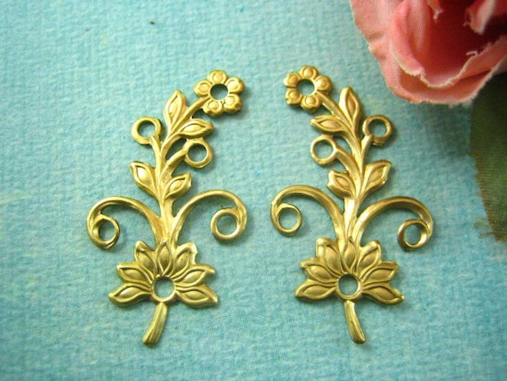2pc floral raw brass  jewelry findings  (RB020) - yan4u