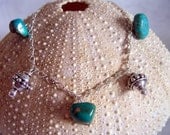 Turquoise nugget and bali bead sterling silver anklet, cruise wear, beach jewelry