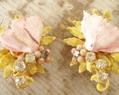 Vinatge Enamel Robert Earrings Flowers Pink
