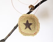 Rustic Star Ornament - Burlap Plush with Copper Wire and Jingle Bell - NimbuRu