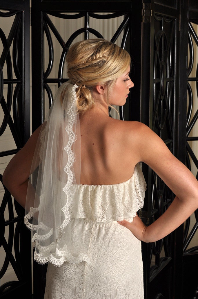 Wedding Veil - Lace Trim, Alencon Lace Veil - White, Ivory