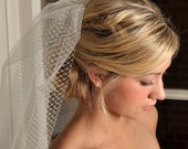 Bridal Veil - Tulle and Russian Net Shoulder Veil with Swarovski Crystals- Ivory or White