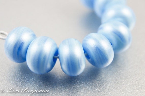 Capri Blue Shimmer Lampwork Glass Spacer Beads, Pixie Dust, Handmade