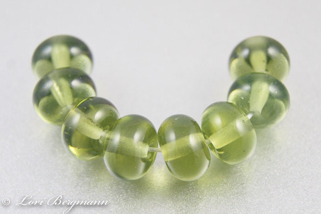 Gooseberry Green Lampwork Glass Spacer Beads, Handmade Jewelry Supplies, SRA