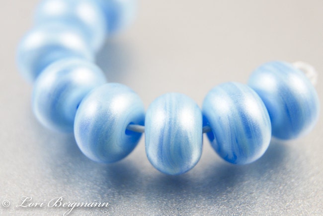 Capri Blue Shimmer Lampwork Glass Spacer Beads, Pixie Dust, Handmade