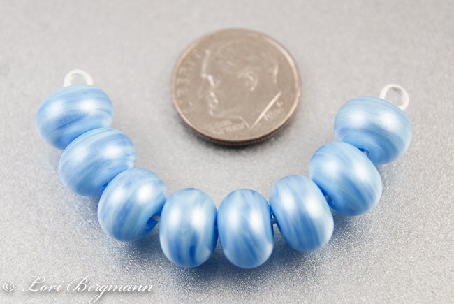 Capri Blue Shimmer Lampwork Glass Spacer Beads, Pixie Dust, Handmade