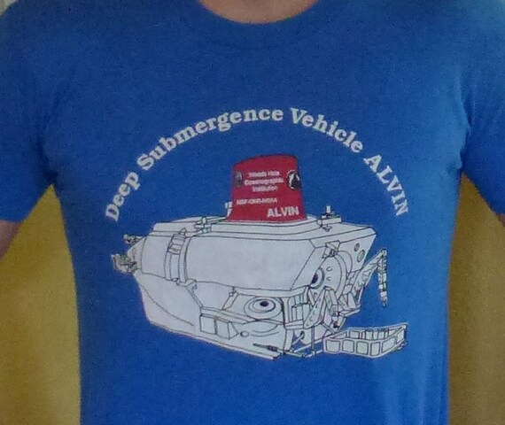 Vintage tee - Submarine ALVIN - blue t-shirt size medium