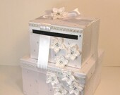 2 tier White Wedding  Card Box Gift Card Box Money Card Box Holder-customize your color